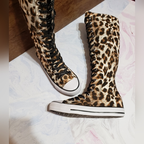 Mengsai Leopard Print Canvas Boots Sneakers Converse Style - Picture 2 of 3